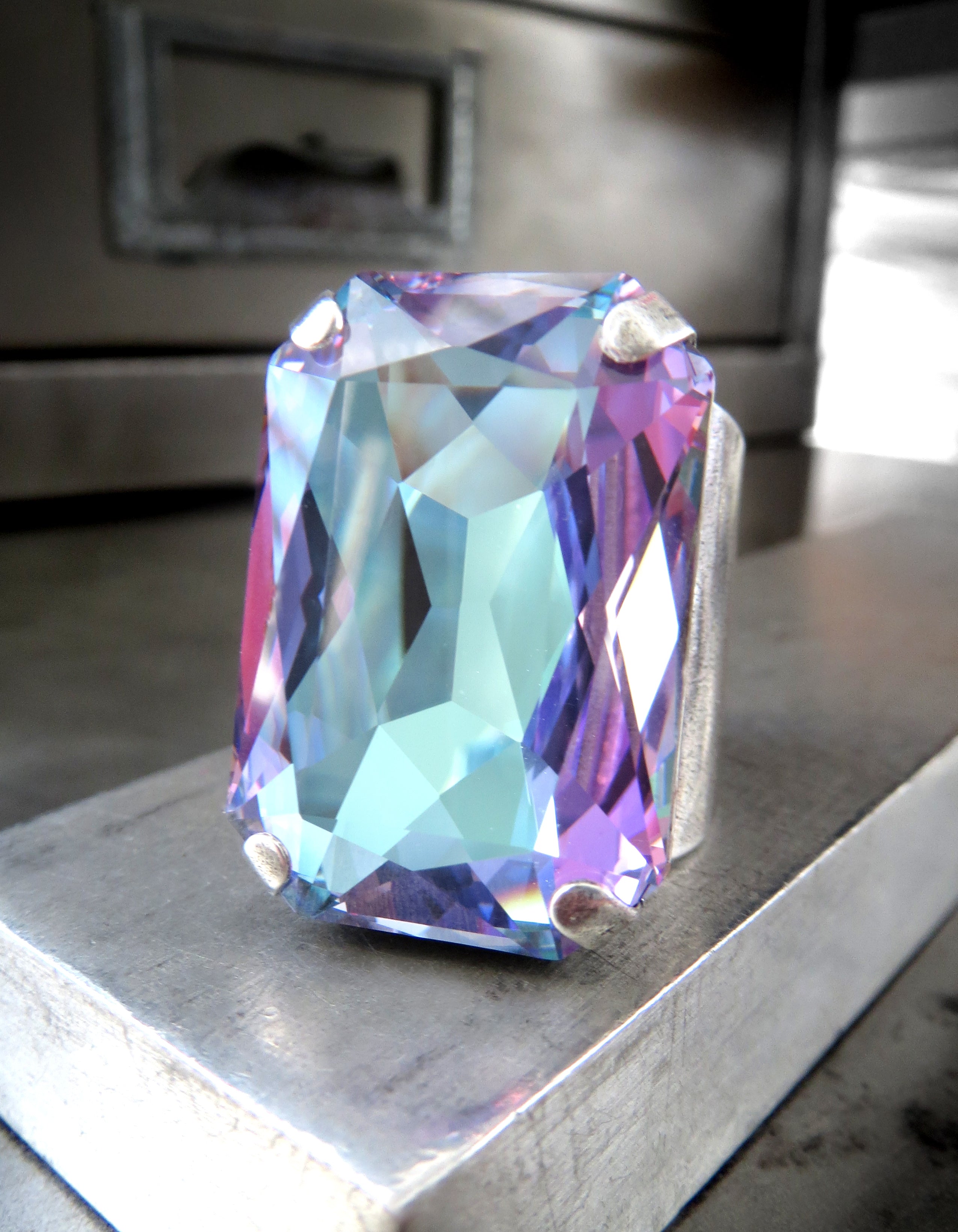 WATERCOLOR - Large Crystal Ring in Romantic Pastels