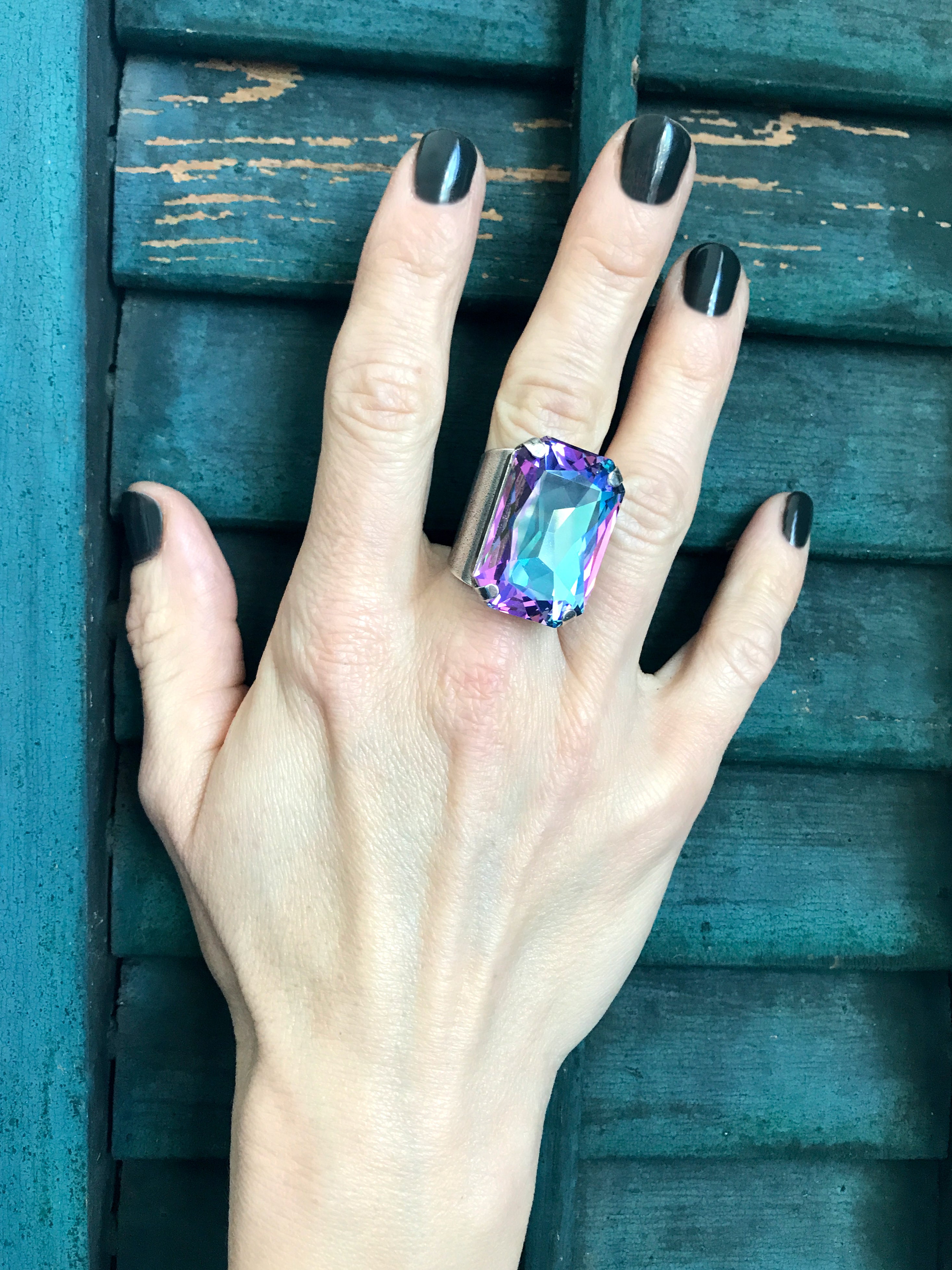 WATERCOLOR - Large Crystal Ring in Romantic Pastels