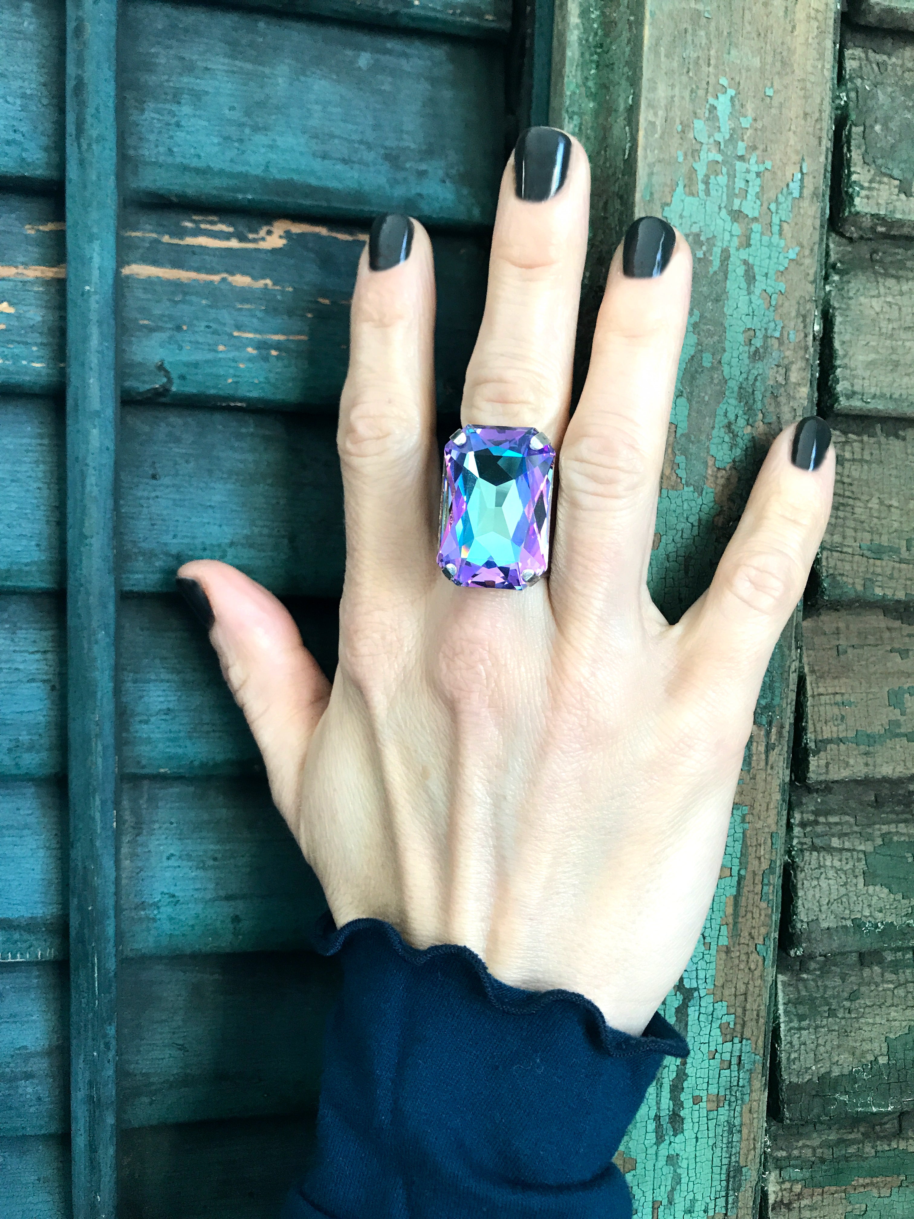 WATERCOLOR - Large Crystal Ring in Romantic Pastels