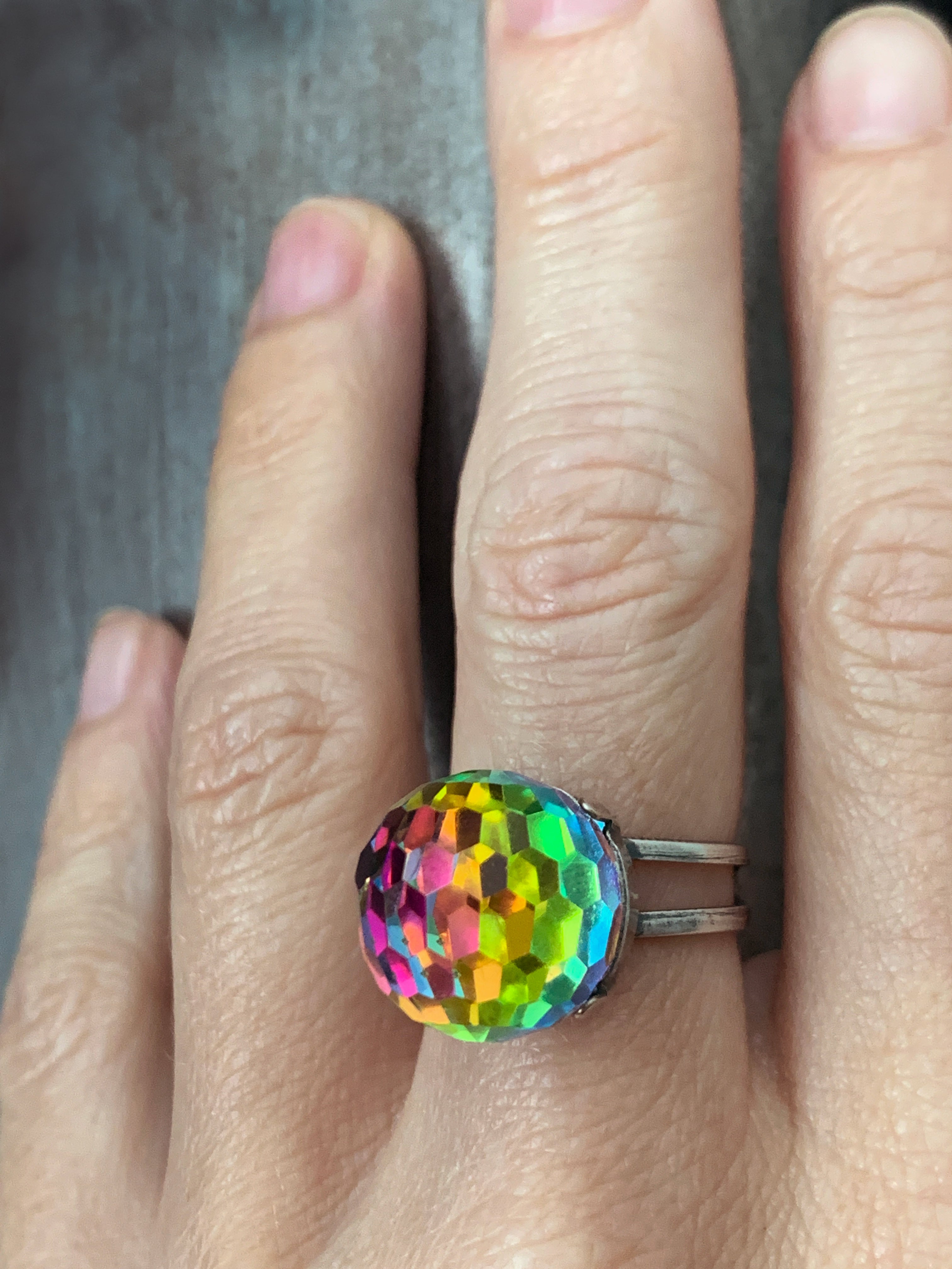 RAINBOW DISCO V2 - Vintage Crystal Ball Ring - LGBTQ+