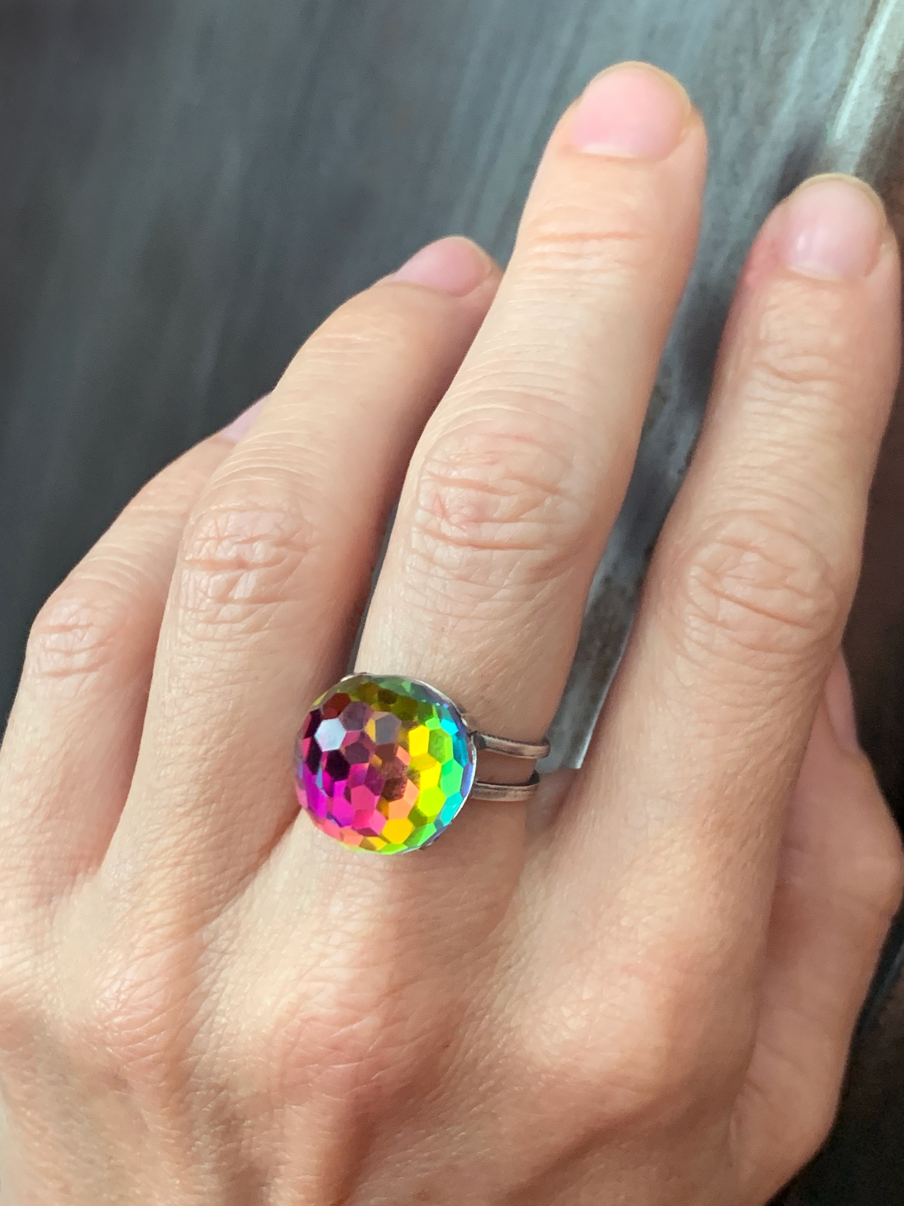 RAINBOW DISCO V2 - Vintage Crystal Ball Ring - LGBTQ+