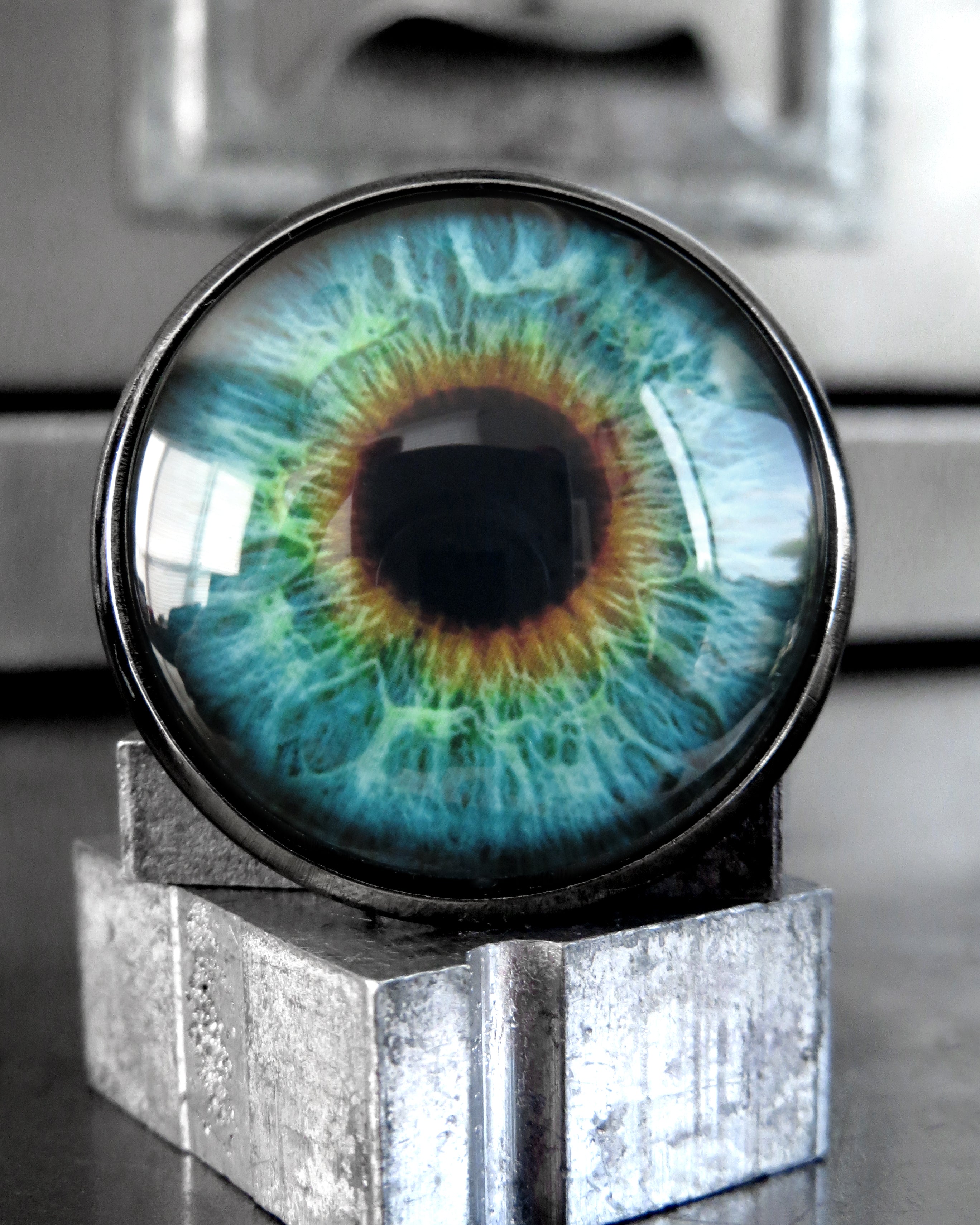 Gothic Halloween Eyeball Ring in Glossy Aqua - Two Sizes