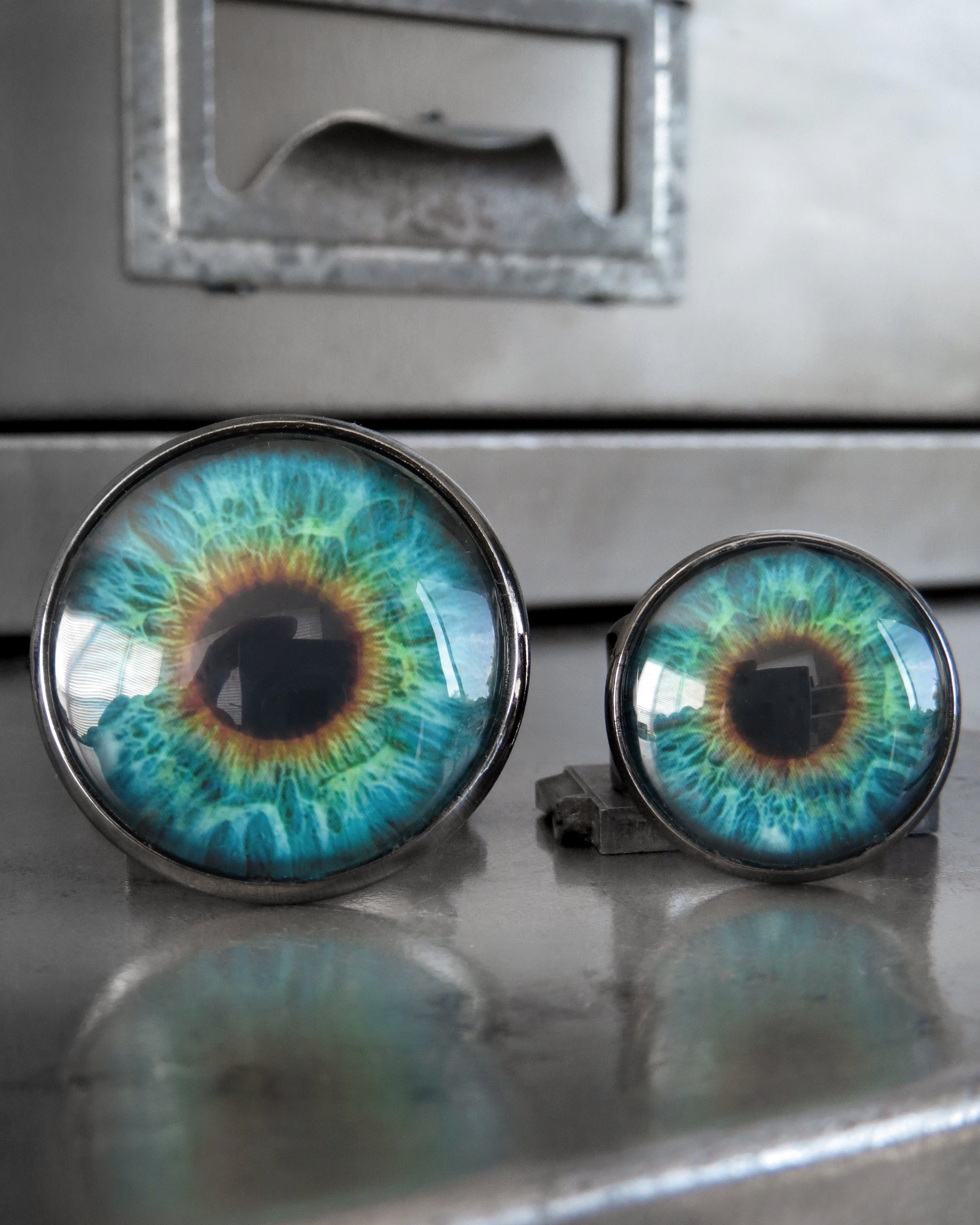 Gothic Halloween Eyeball Ring in Glossy Aqua - Two Sizes