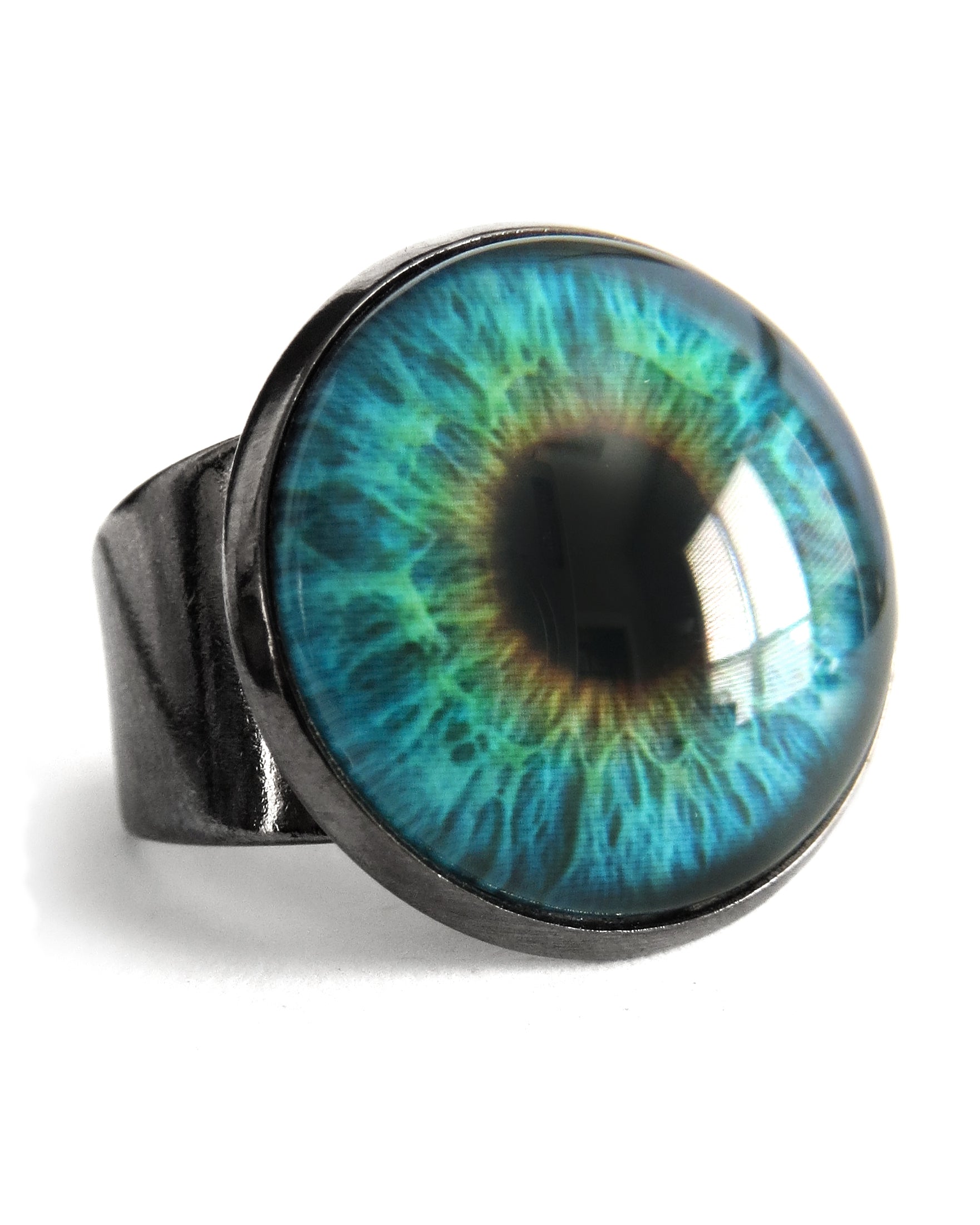 Gothic Halloween Eyeball Ring in Glossy Aqua - Two Sizes