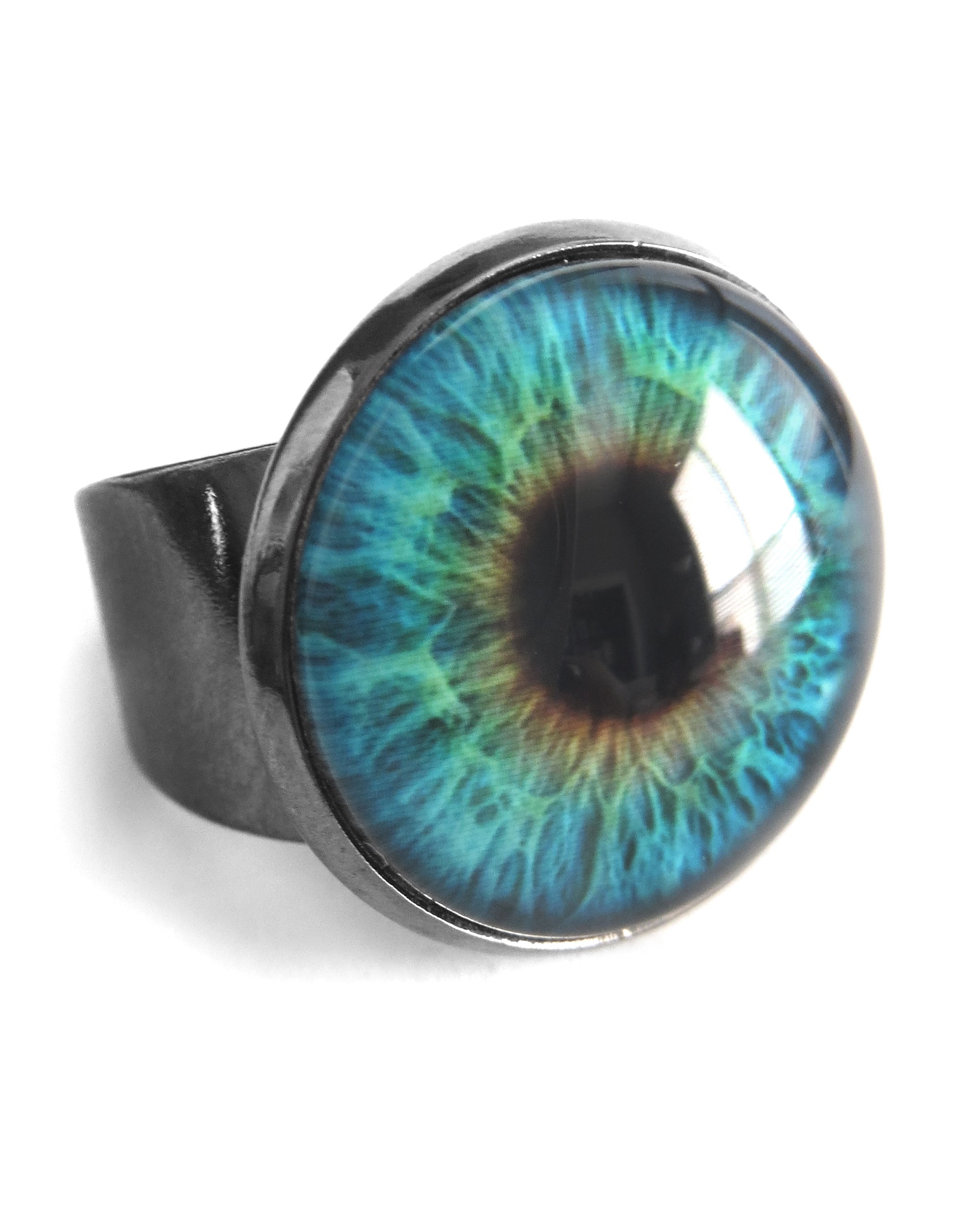 Gothic Halloween Eyeball Ring in Glossy Aqua - Two Sizes