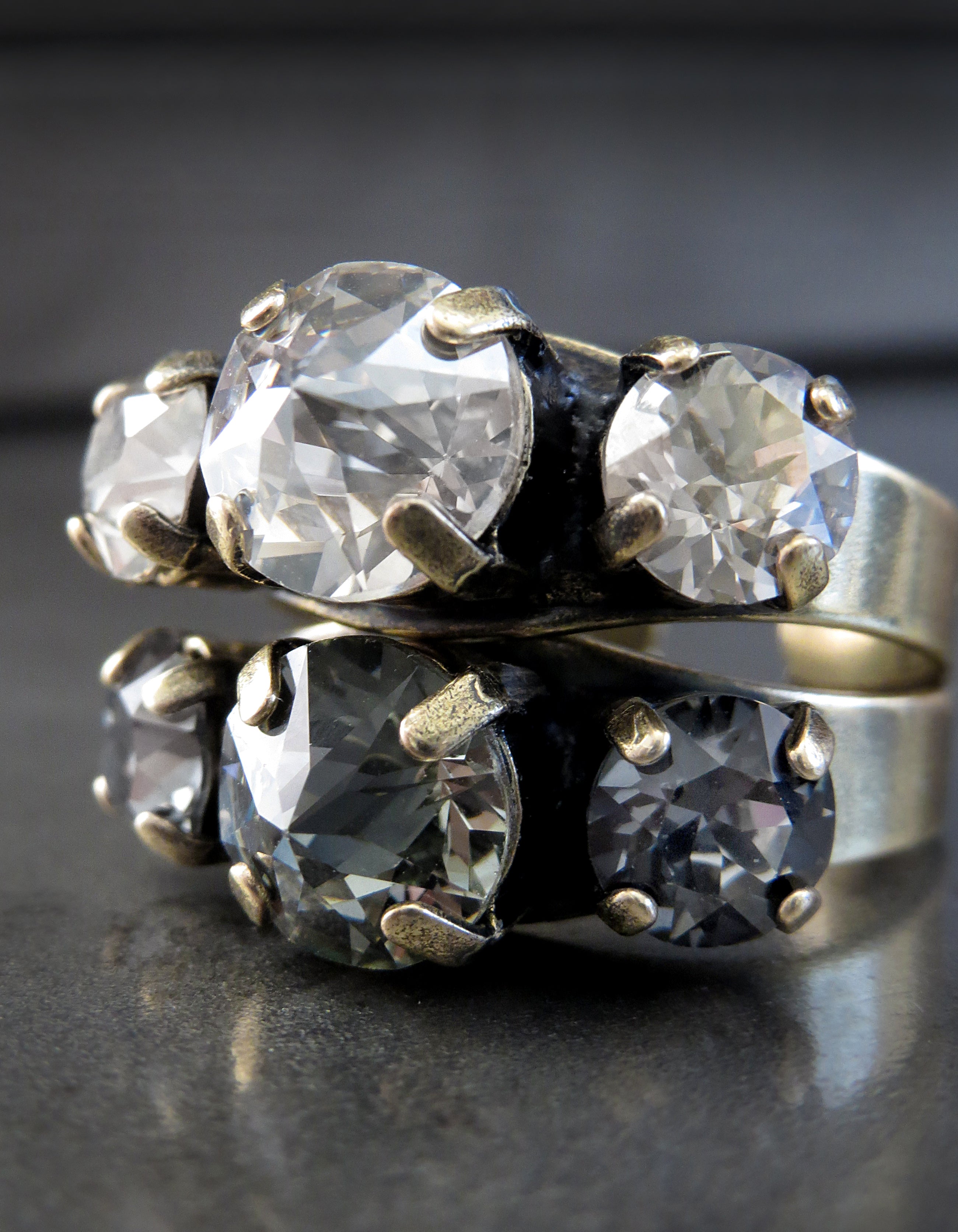 PROHIBITION: Stacking Trio Crystal Rings with Choice of Metal Finishes