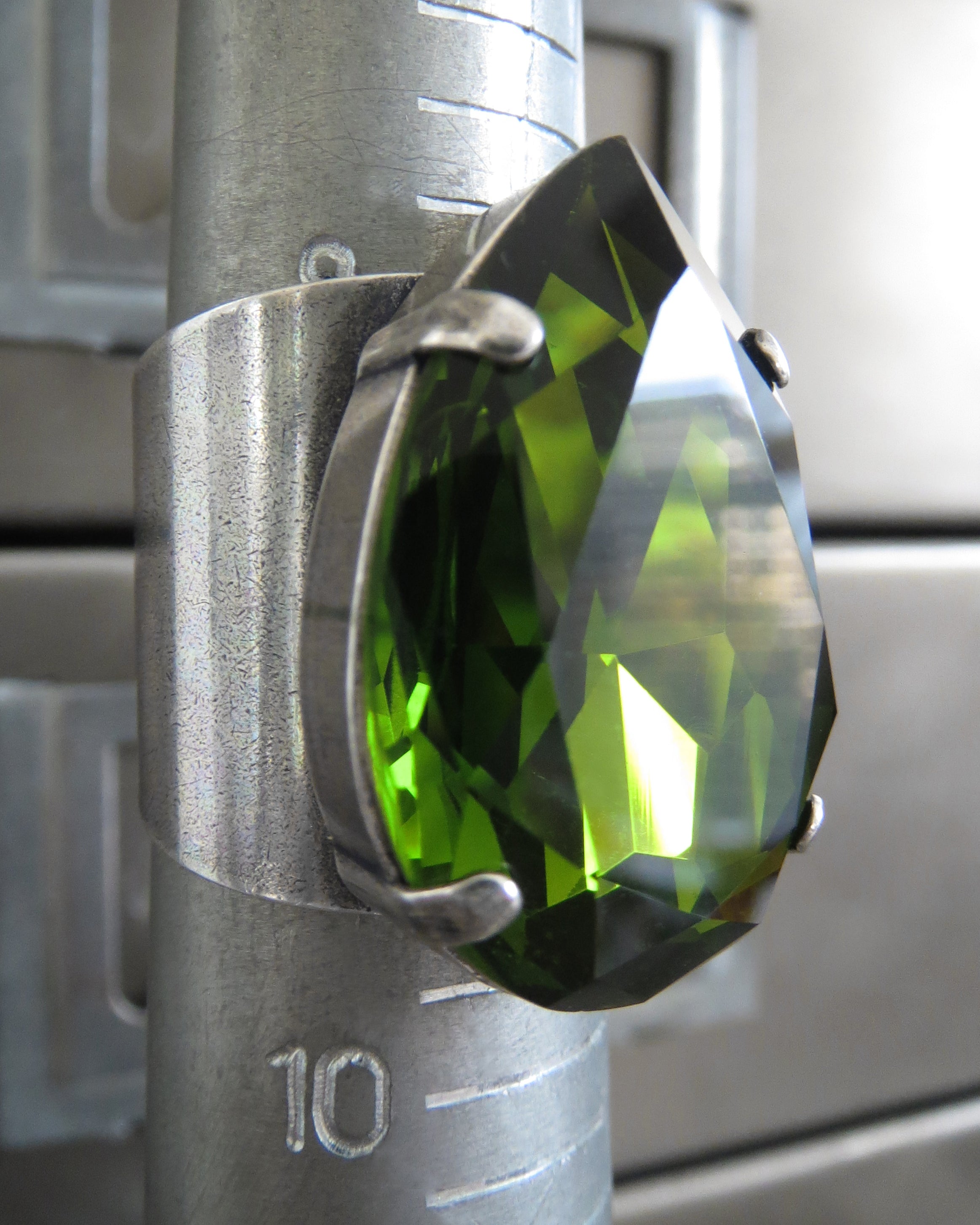 POISON - Large Olivine Green Teardrop Crystal Ring