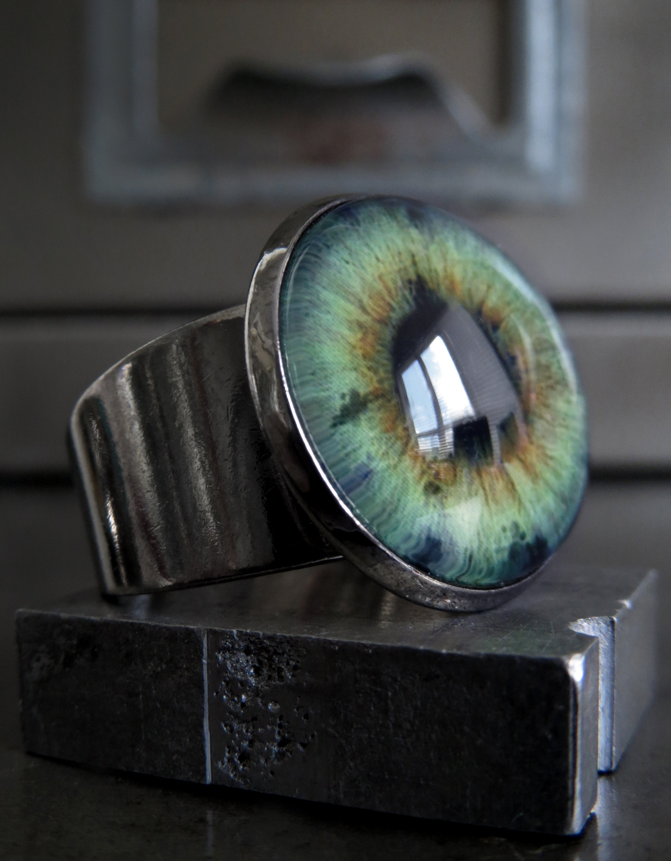 Goth Halloween Eyeball Ring with Glossy Green Eye