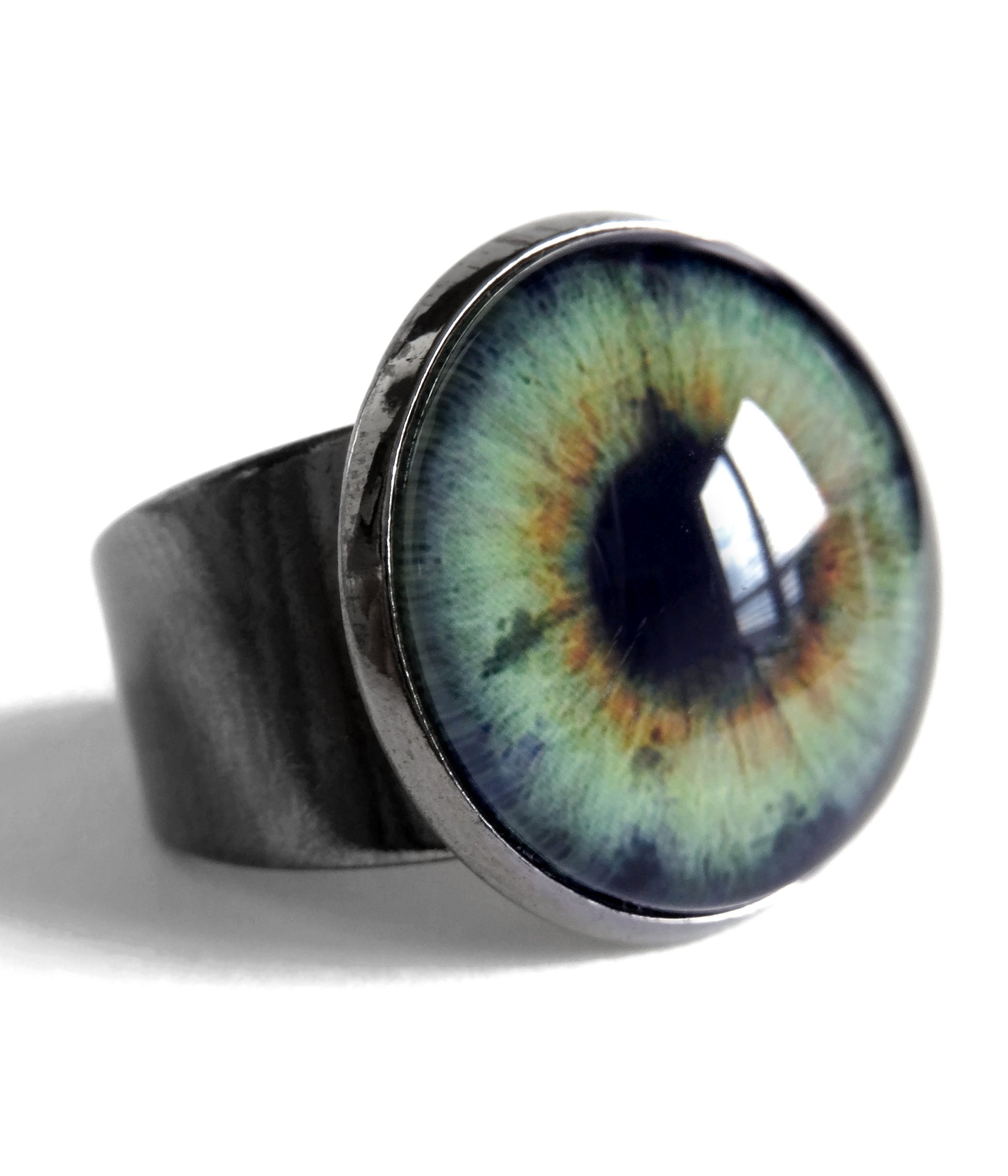 Goth Halloween Eyeball Ring with Glossy Green Eye