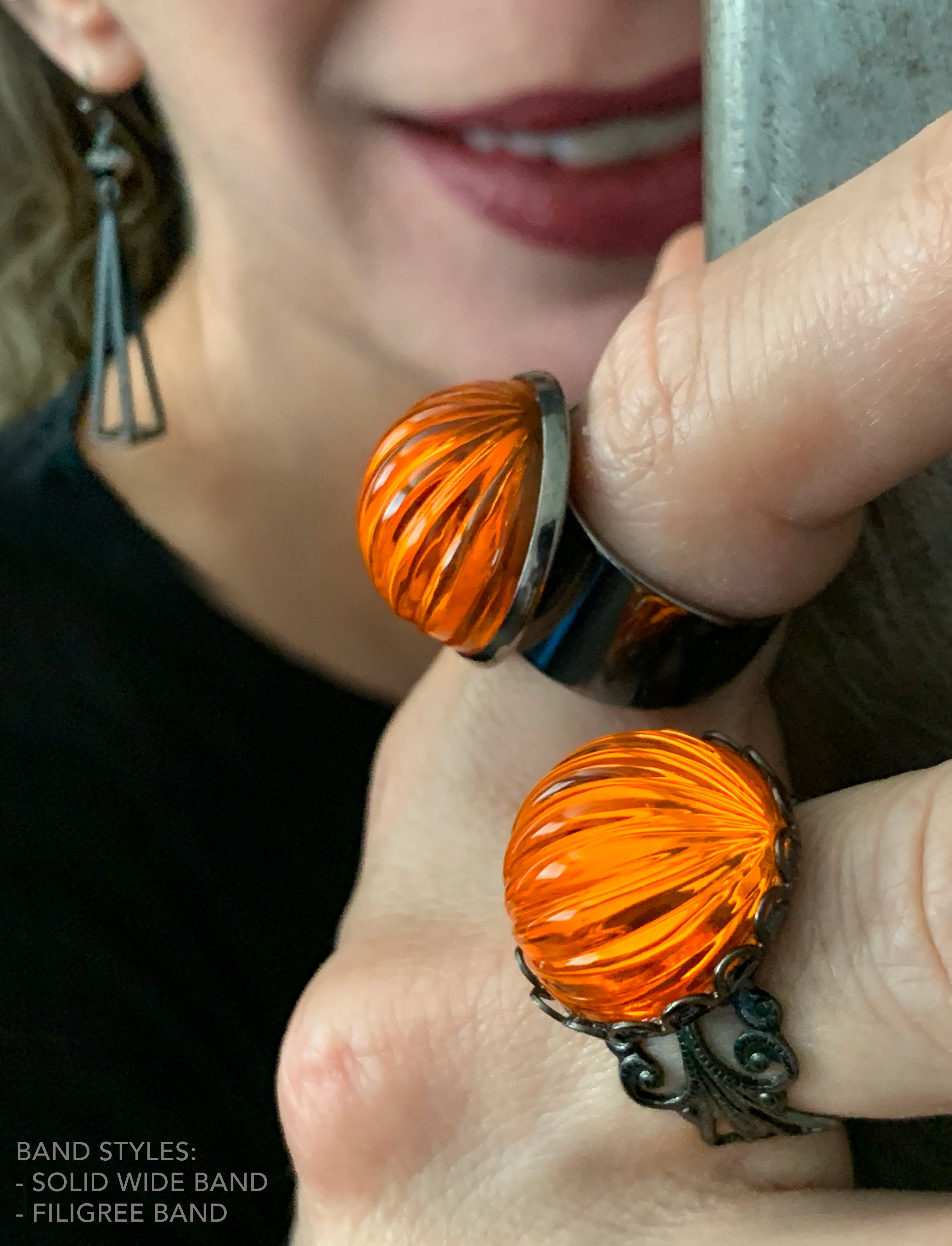 Brilliant Orange Goth Halloween Pumpkin Ring