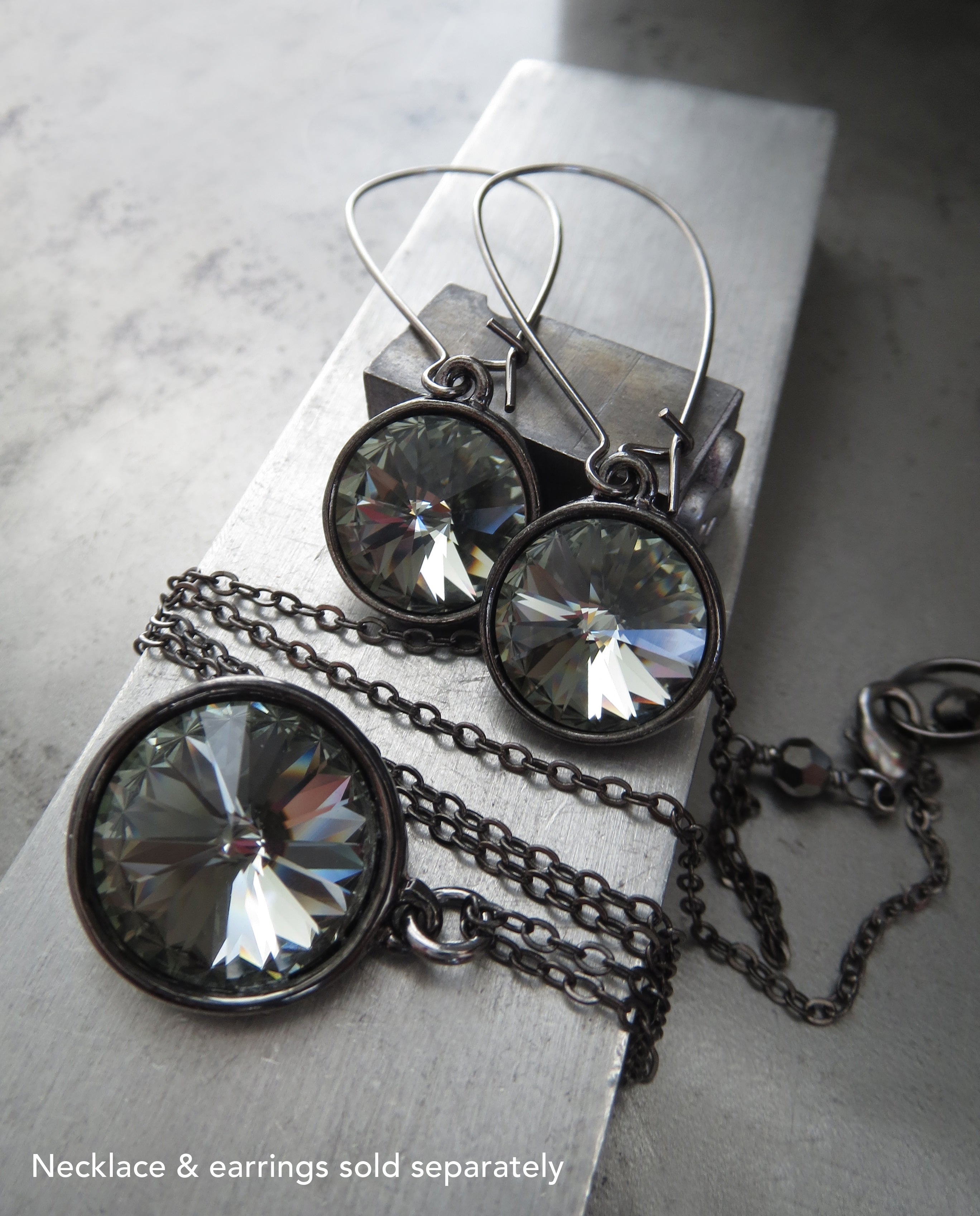 Black Diamond Crystal Rivoli Pendant Necklace