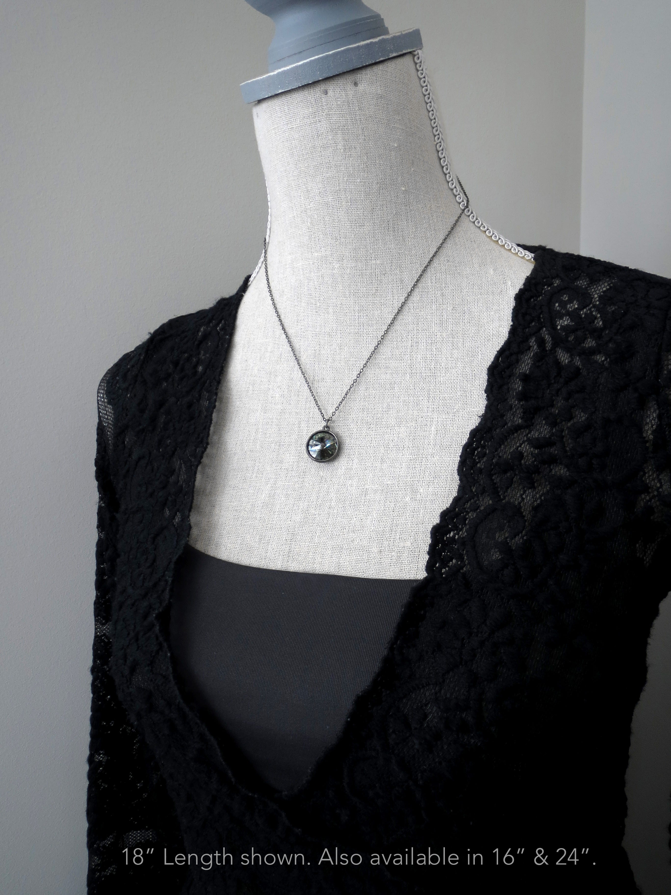 Black Diamond Crystal Rivoli Pendant Necklace