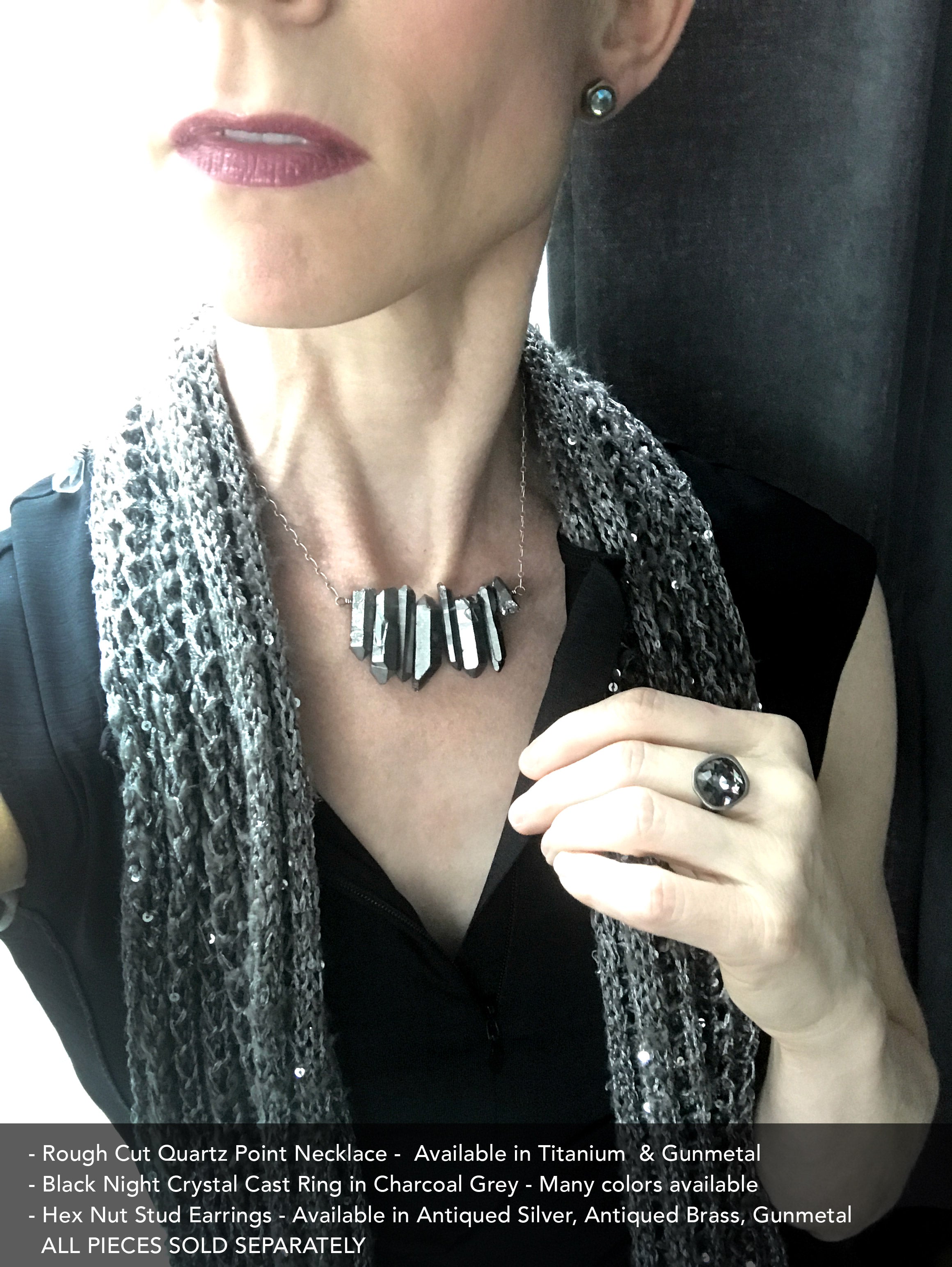 Rough Cut Titanium Quartz Point Necklace