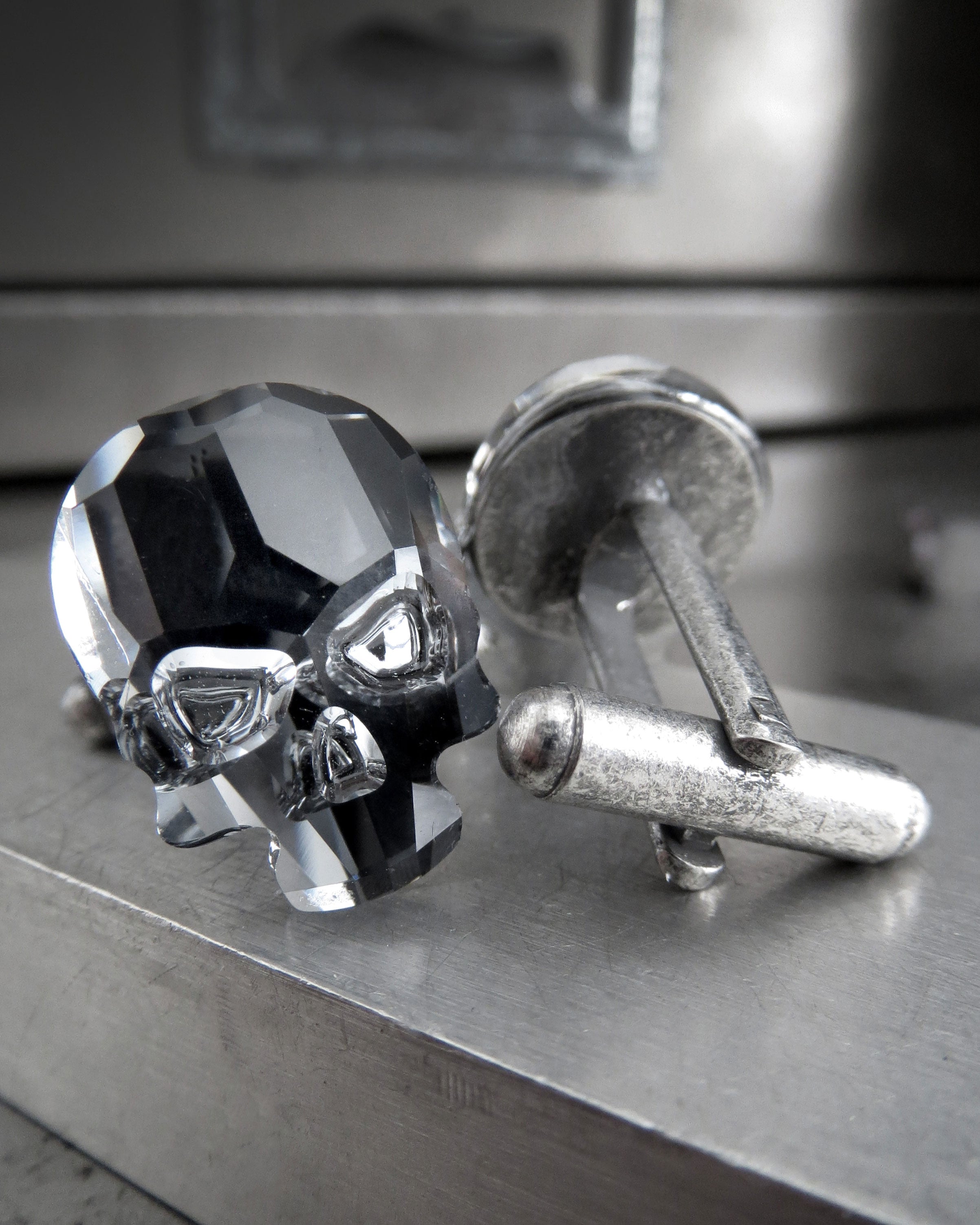 Crystal Skull Cufflinks in Black Night