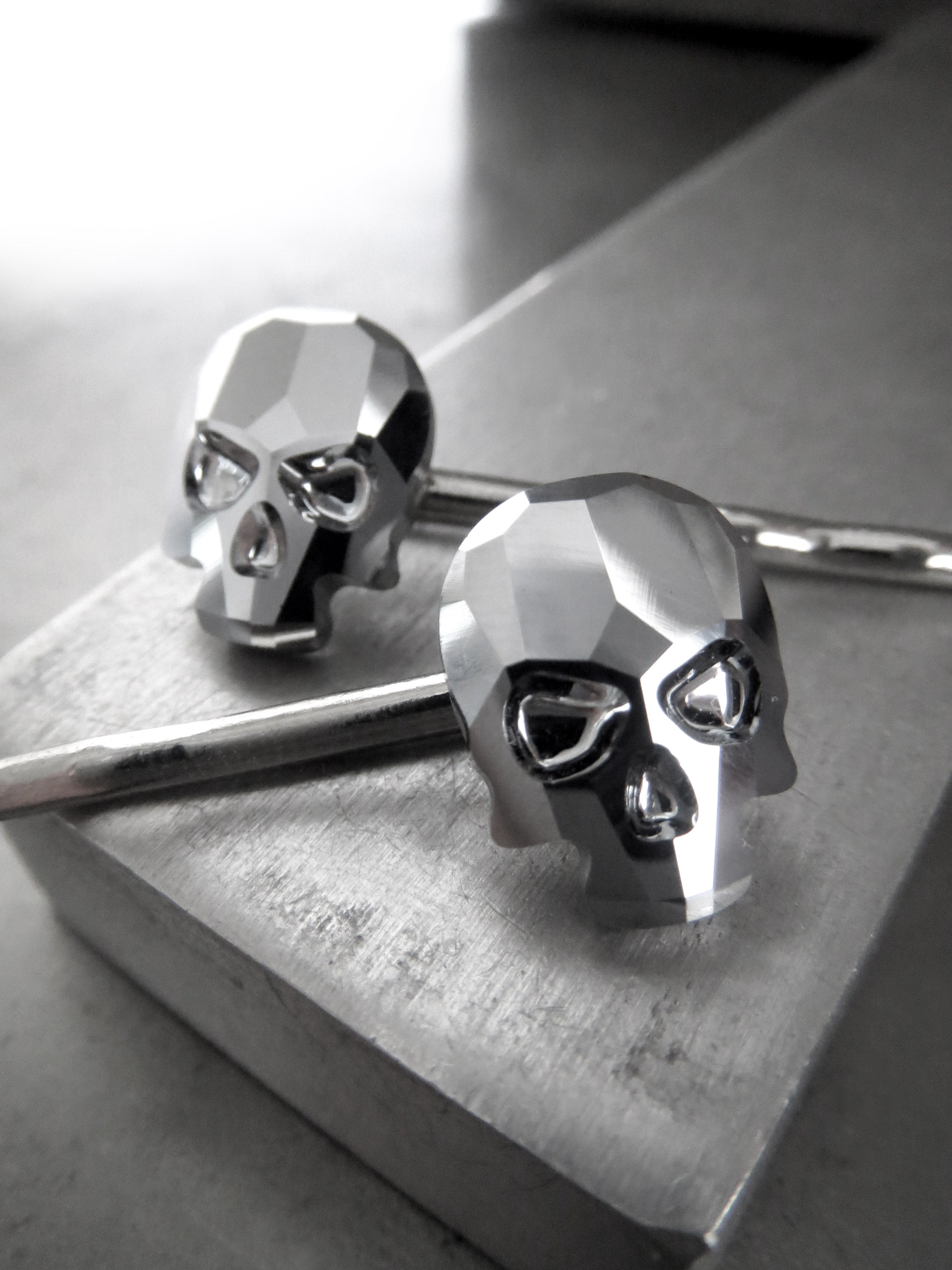 Crystal Skull Bobby Hair Pins - Silver Chrome Color, Set of 2