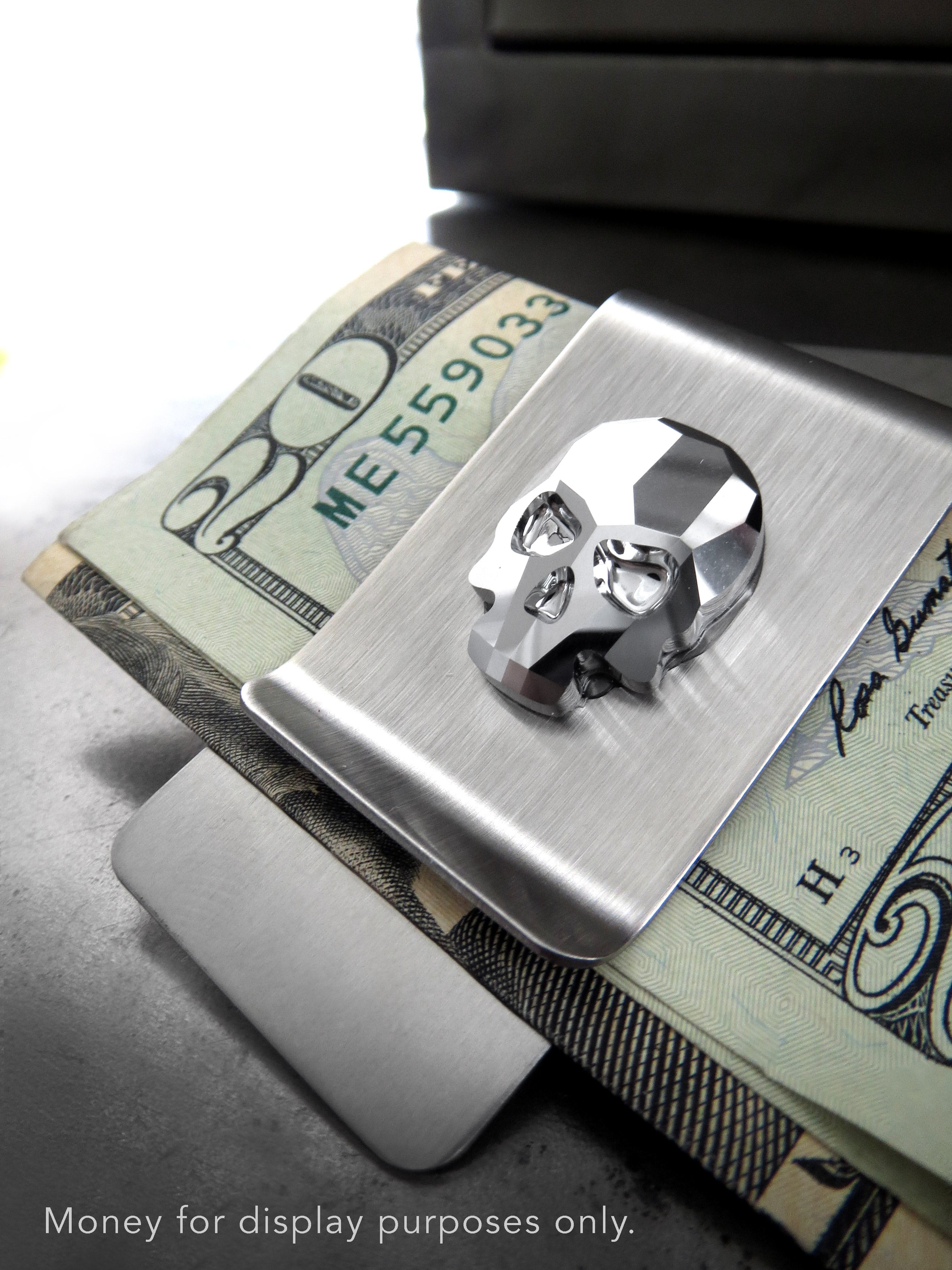 Silver Crystal Skull Money Clip - Metallic Chrome Color