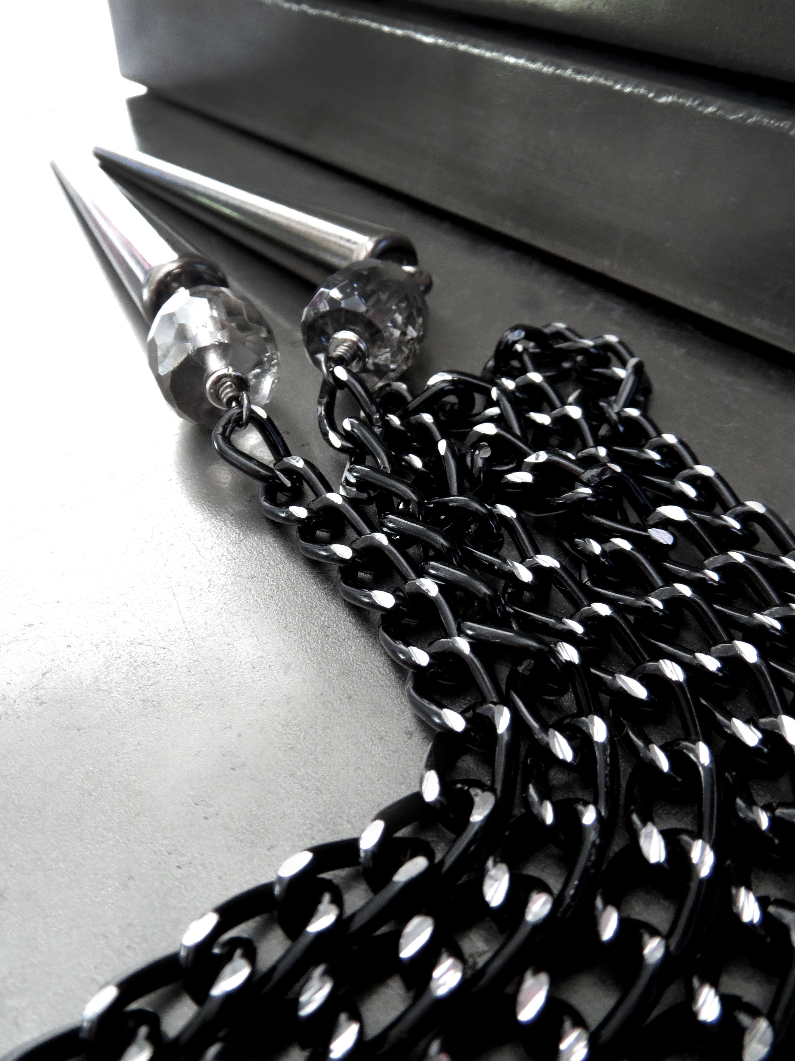 Long Spike Wrap Necklace with Chunky Black and Silver Chain