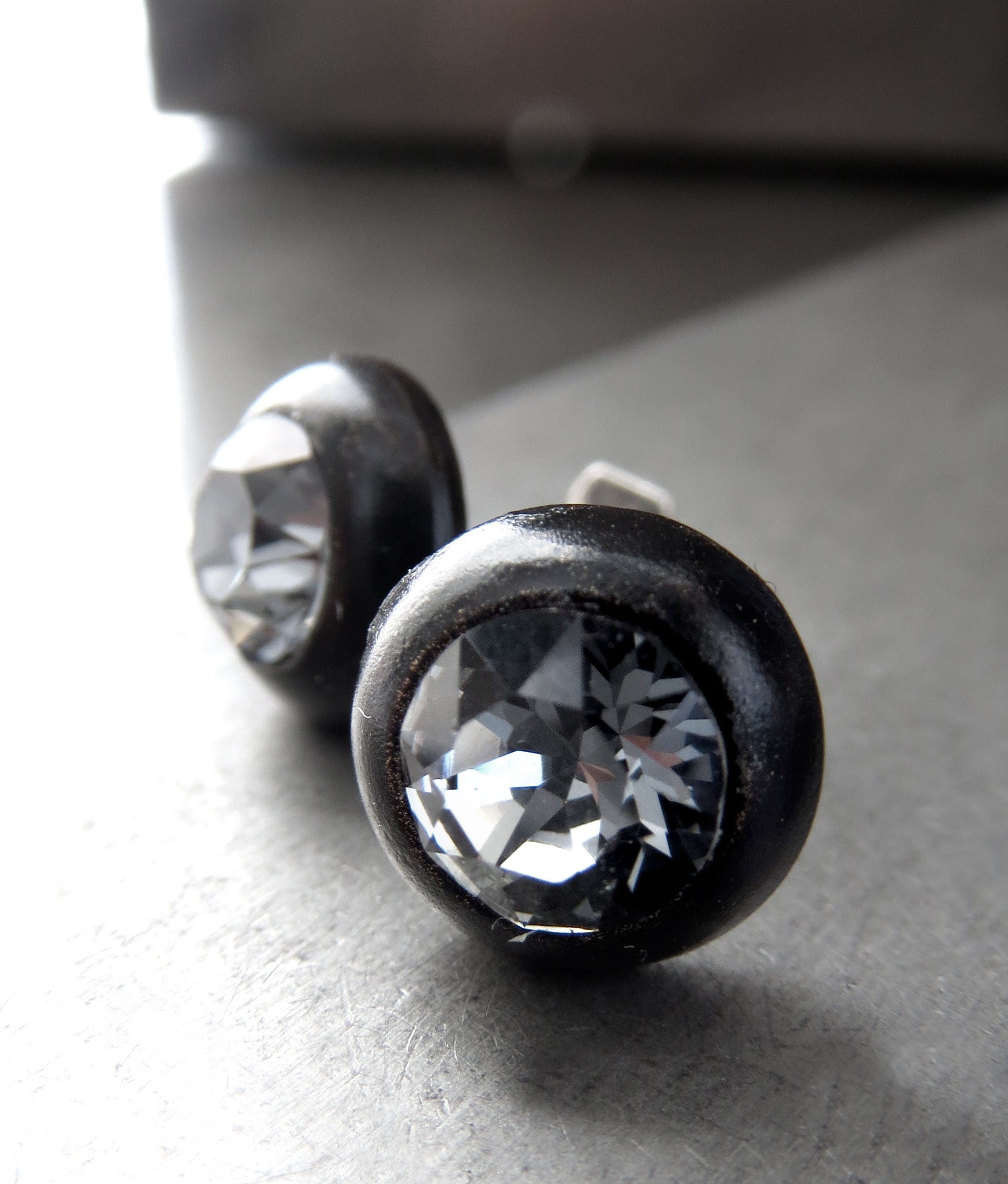 Ultra Modern Black Night Crystal Stud Earrings