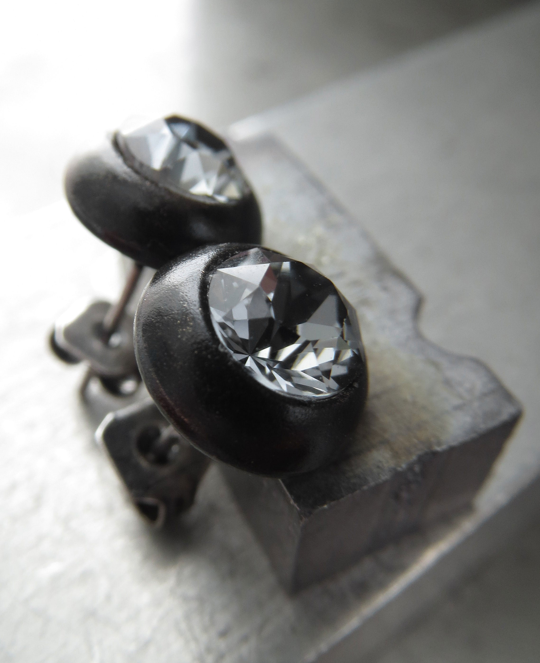 Ultra Modern Black Night Crystal Stud Earrings