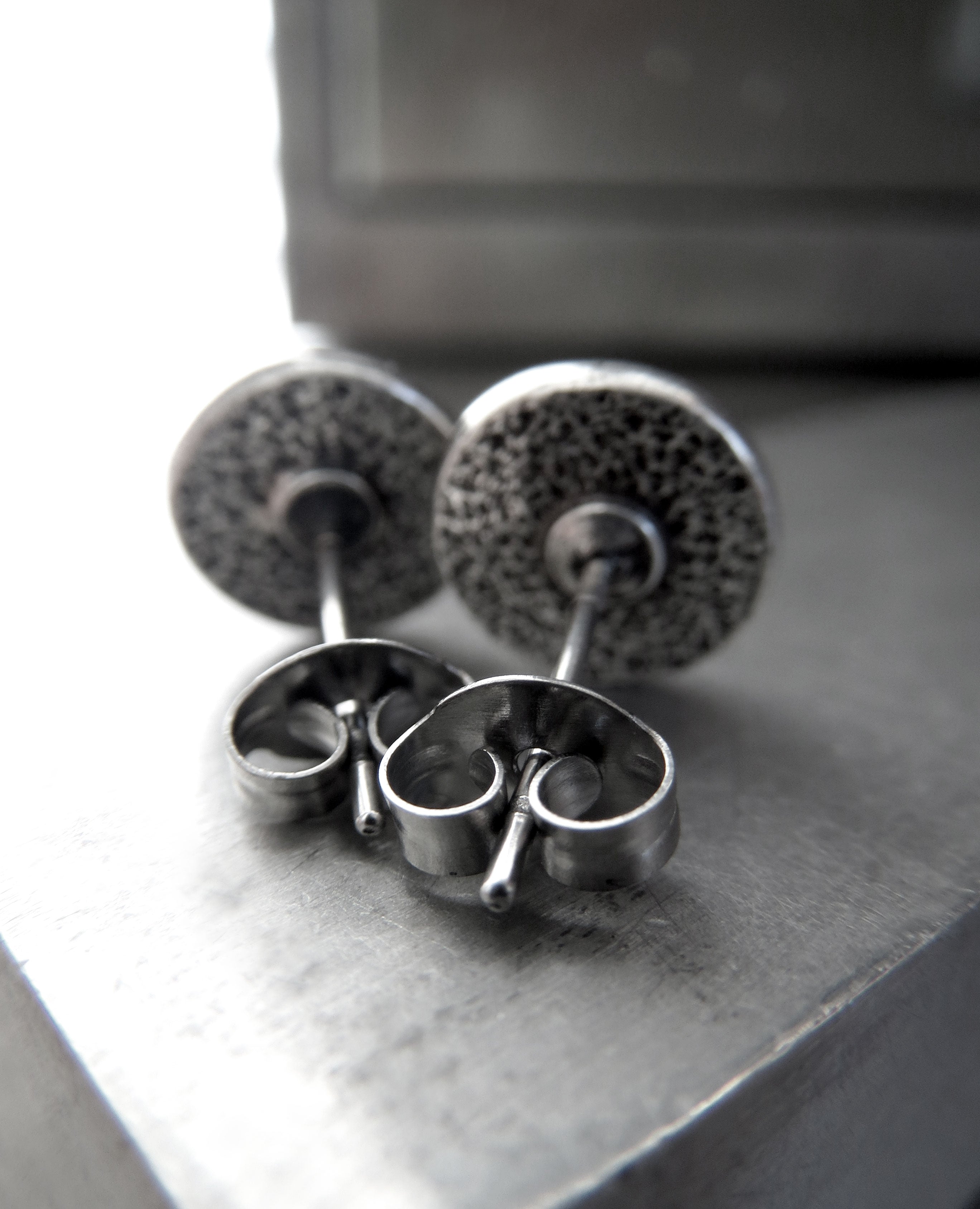 Ultra Modern Black Diamond Crystal Stud Earrings - Antiqued Silver