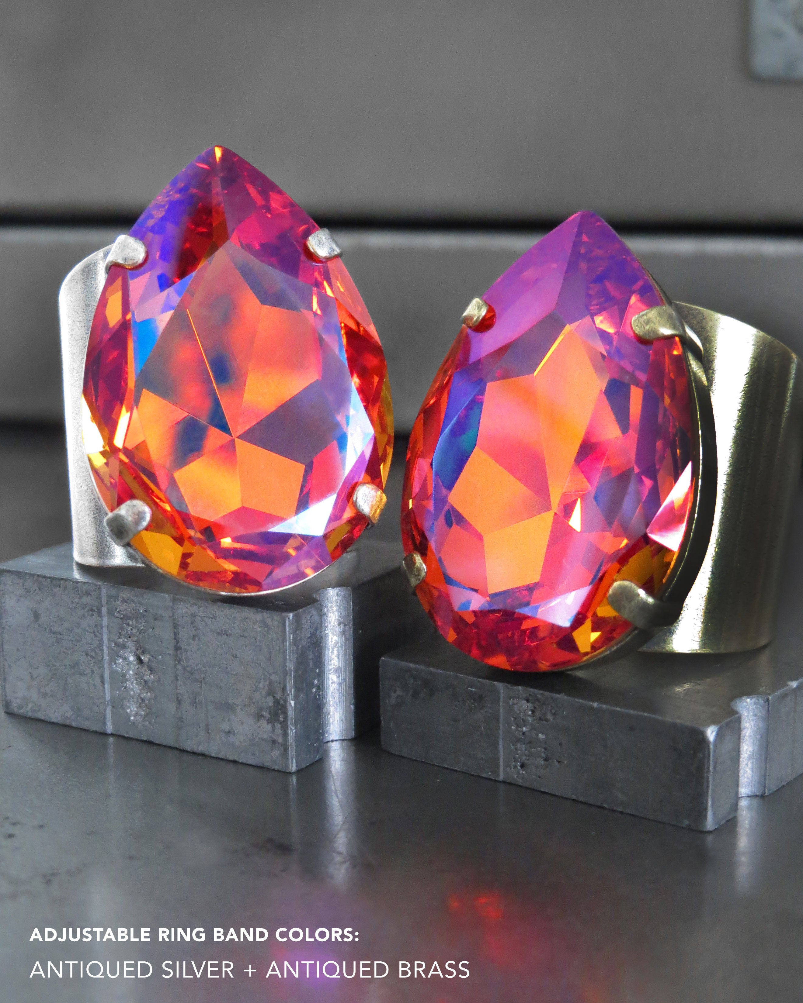SULTRY SUNSET - Brilliant Orange & Hot Pink Crystal Ring
