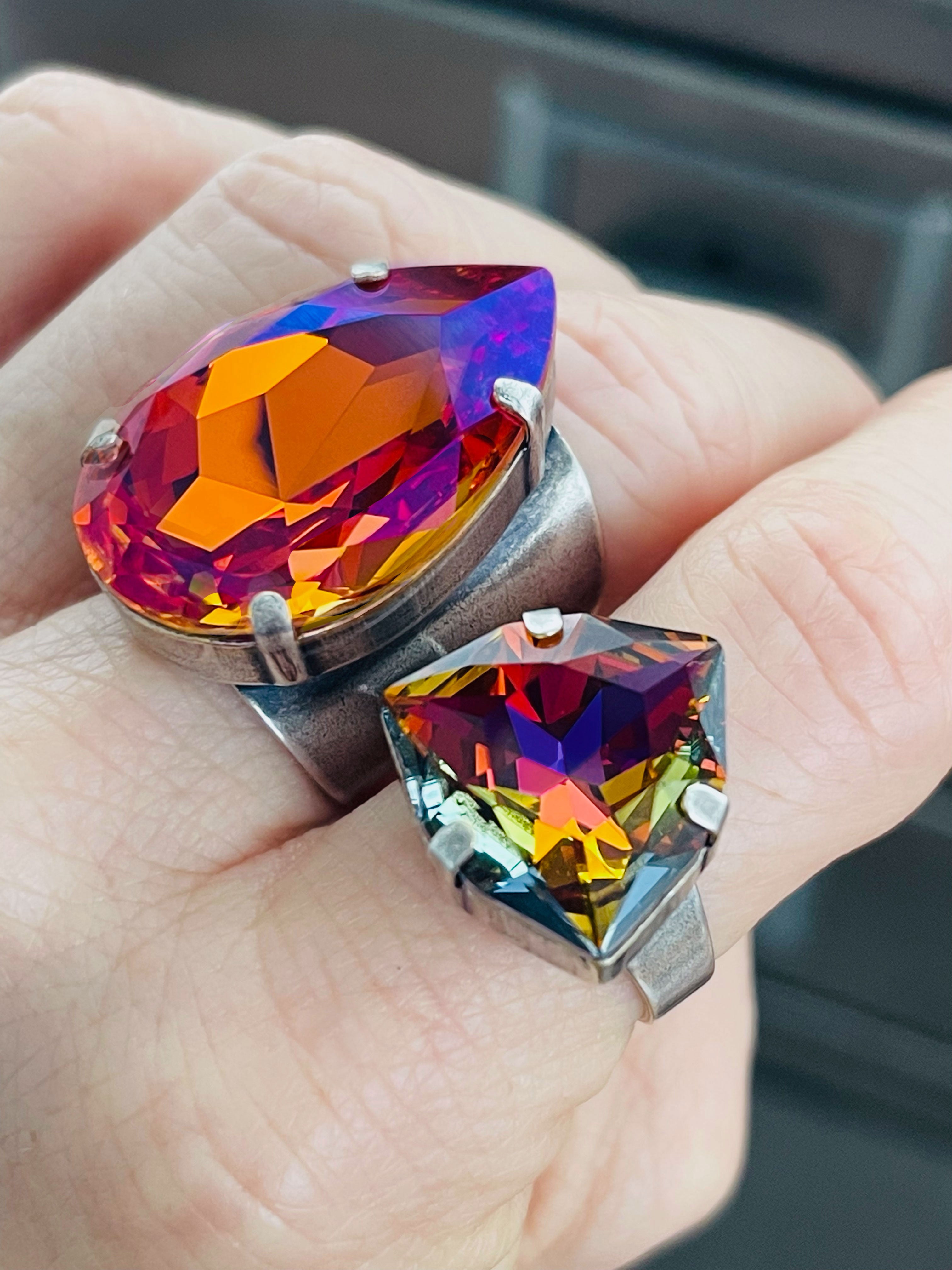 AUTUMN'S KALEIDOSCOPE - Multicolor Ring with Rare Trilliant Crystal