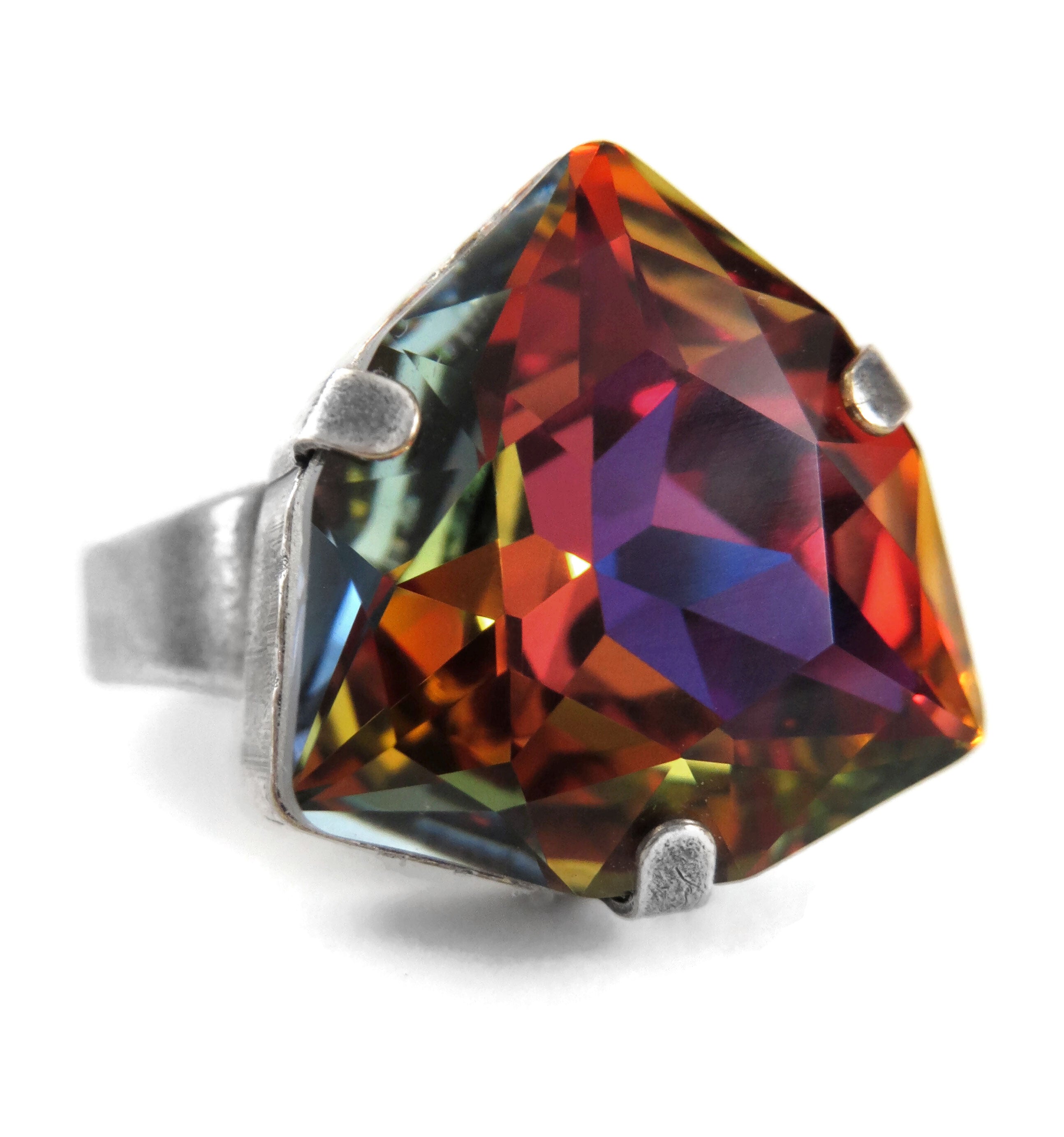 AUTUMN'S KALEIDOSCOPE - Multicolor Ring with Rare Trilliant Crystal