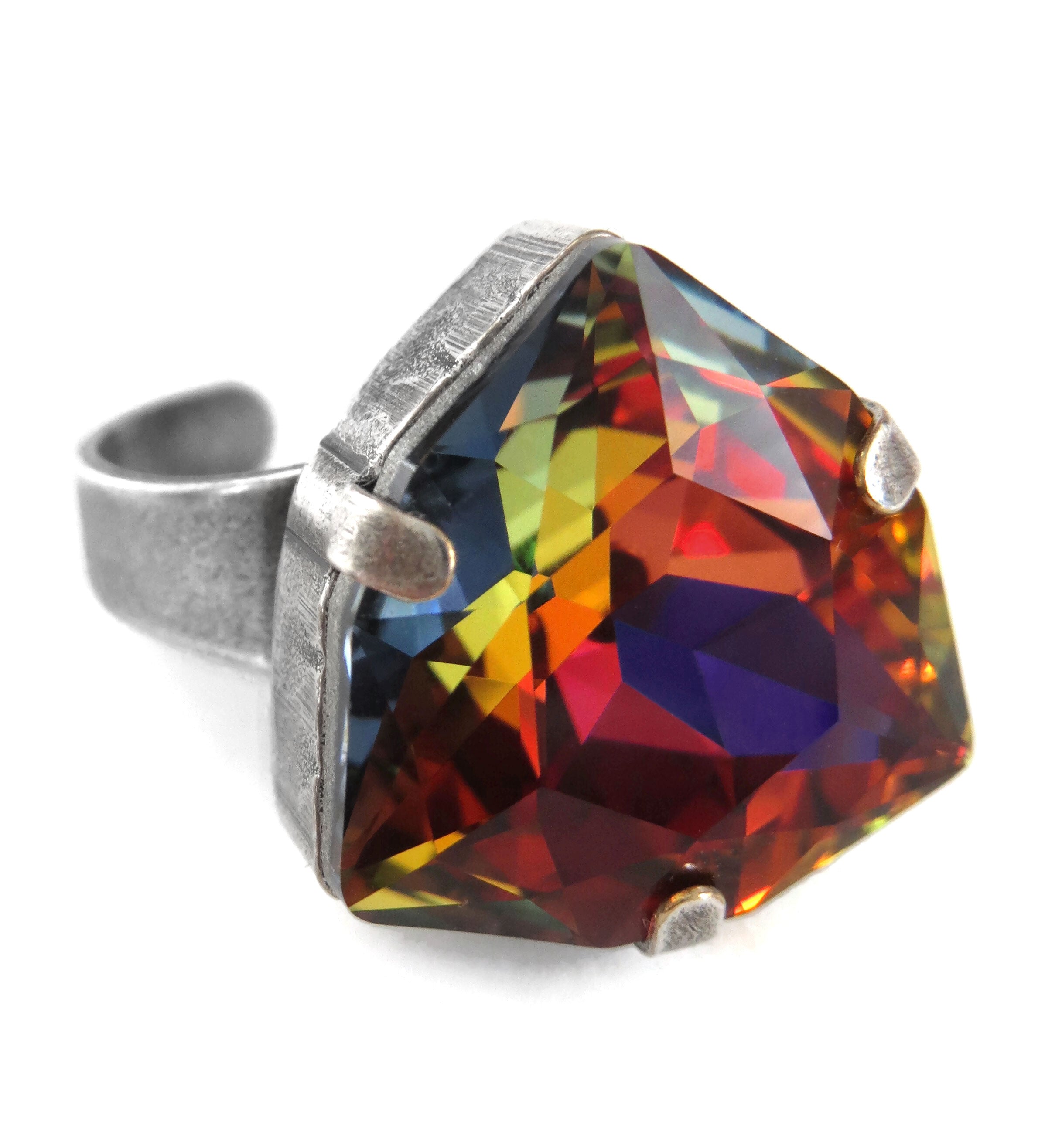 AUTUMN'S KALEIDOSCOPE - Multicolor Ring with Rare Trilliant Crystal